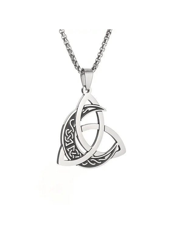 1pc Fashion Viking Style Hollow Half Moon Celtic Knot Steel Pendant Necklace Punk Party Jewelry For Men And Women
