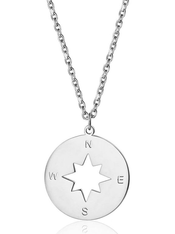 1pc Fashionable 304 Stainless Steel Compass Necklaces for Women's Daily Wear Stainless Steel color 17.72 inch(45cm)
