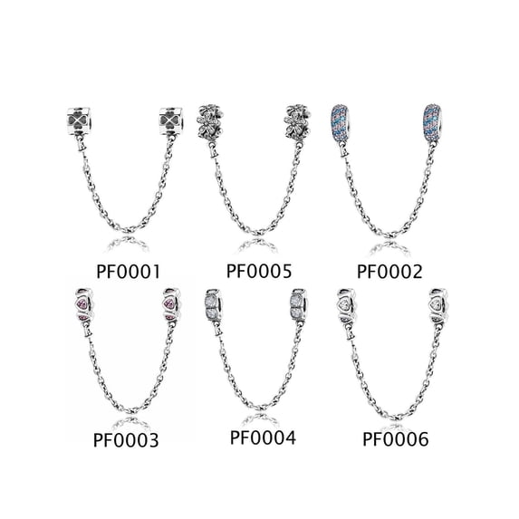 1pc Fashionable Cubic Zirconia Safety Chain Bead - Lucky Clover, Flower, Pink Heart, Multicolor Round Shaped - S925 Silver Diy Charm Bead, Suitable Fo