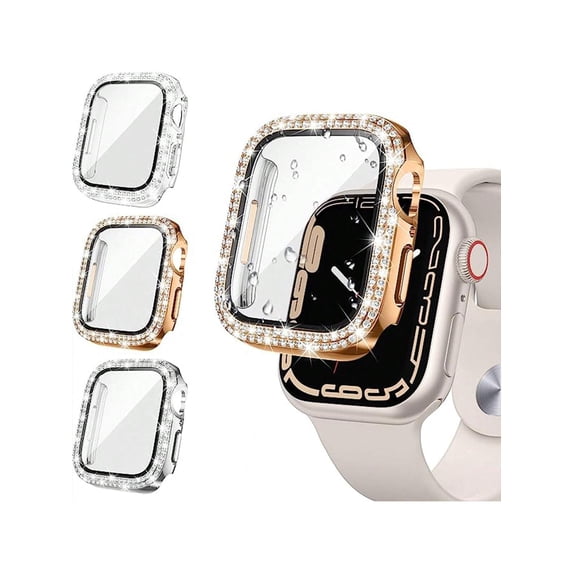 1pc Fashionable Gorgeous Double Rhinestone Pc Protection Case, Compatible With Apple Watch 38mm 40mm 41mm 42mm 44mm 45mm 49mm,Compatible With Apple Wa