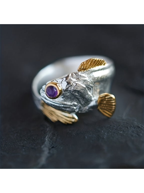 1pc Fashionable Lucky Jewelry Creative Retro Animal Carp Open Adjustable Ring Gift for Men And Women,Silver