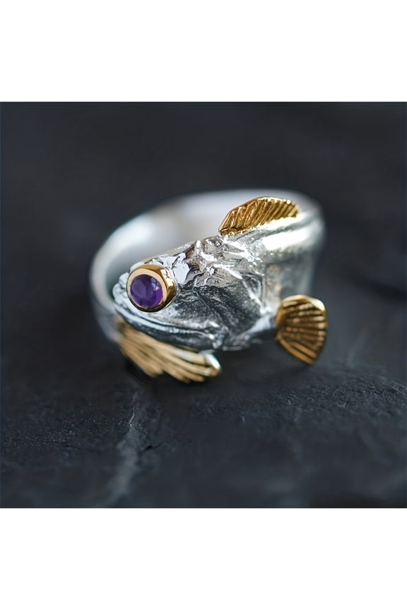 1pc Fashionable Lucky Jewelry Creative Retro Animal Carp Open Adjustable Ring Gift for Men And Women,Silver