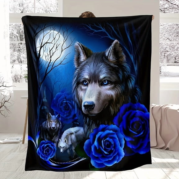 1pc Fashionable Novel Dark Night Rose Floral Animal Wolf Letter High-Weight Flannel