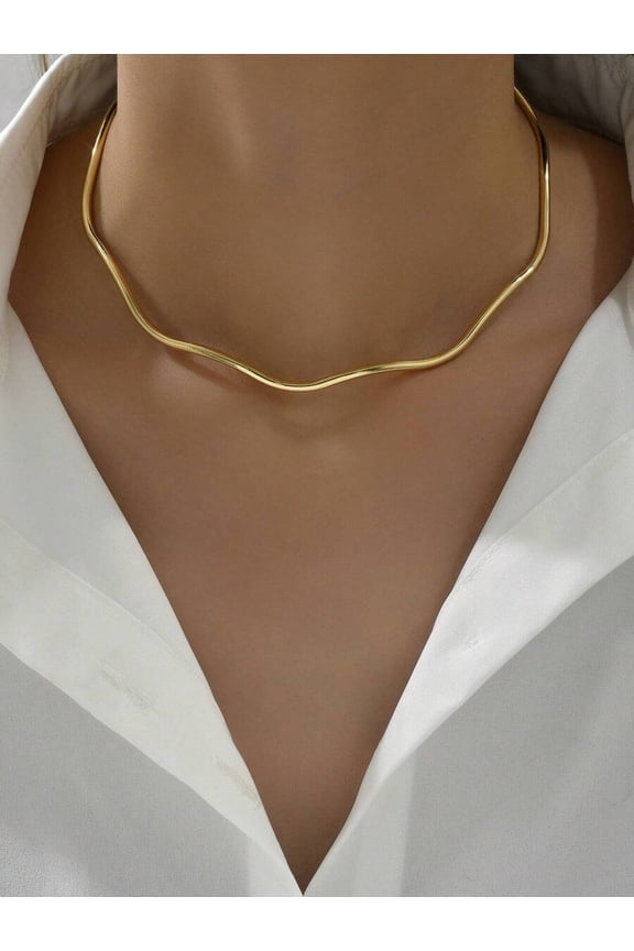 1pc Fashionable Simple Wave Metallic Choker Necklace For Women, Perfect For Dating, Party, Prom And Back-to-school Season