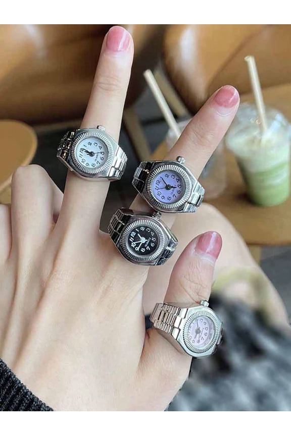 1pc Fashionable Unisex Multicolored Stainless Steel Finger Watch Ring Creatively Designed With Simple Size Indicators Functioning Watch Movement Adjustable Elastic Strap Perfect Valentine's Day Gift