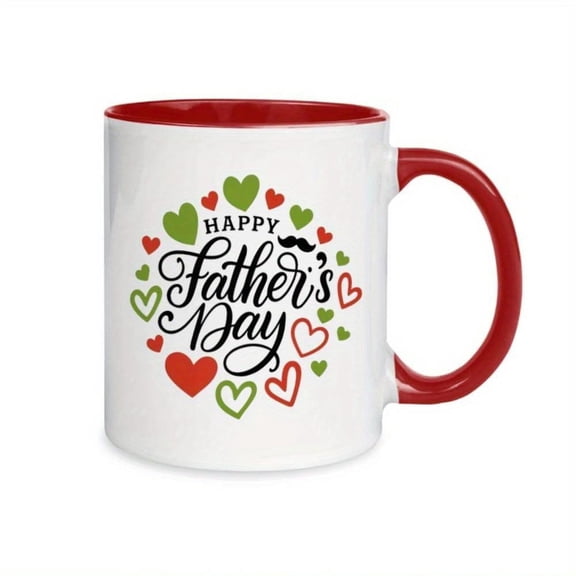 1pc Father S Day Coffee Mug 11oz Ceramic Cup with Red Mustache Hearts Design Happy Father S Day Text Hot Cold Beverages Ideal Birthday or Holiday Coffee Bar Accessories Teacher Men