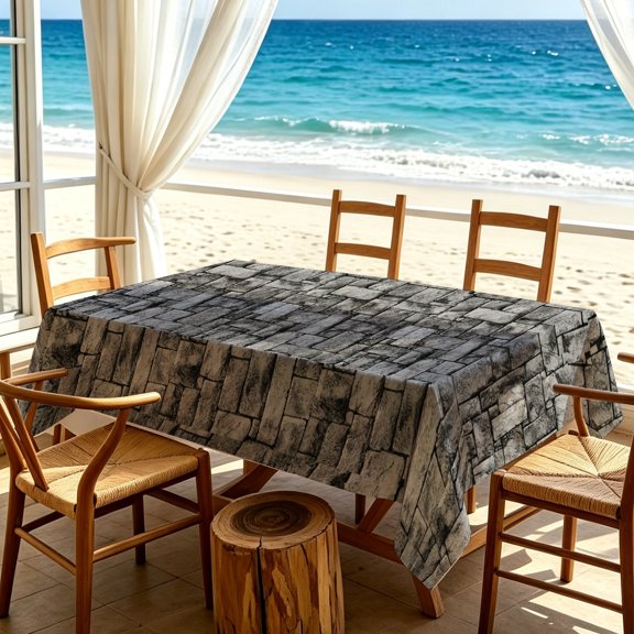 1pc Faux Gray Brick Stone Pattern Print Tablecloth, Kitchen Living Room Birthday Holiday Versatile Table Cover, Thanksgiving & Christmas Gifts