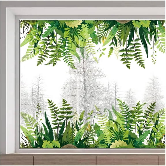 1pc Fern Window Sticker Pteridophyte Green Leaves Large Static Window Clings Reusable Anti Collision Non-Adhesive Window Decal to Prevent Birds