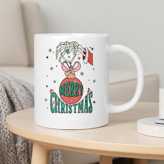 1pc Festive Christmas Bell Mug 11oz 15oz Ceramic Coffee Cup with Snowflake Design Washable Ideal Holiday Family Friends Christmas Decorations Christmas Mug