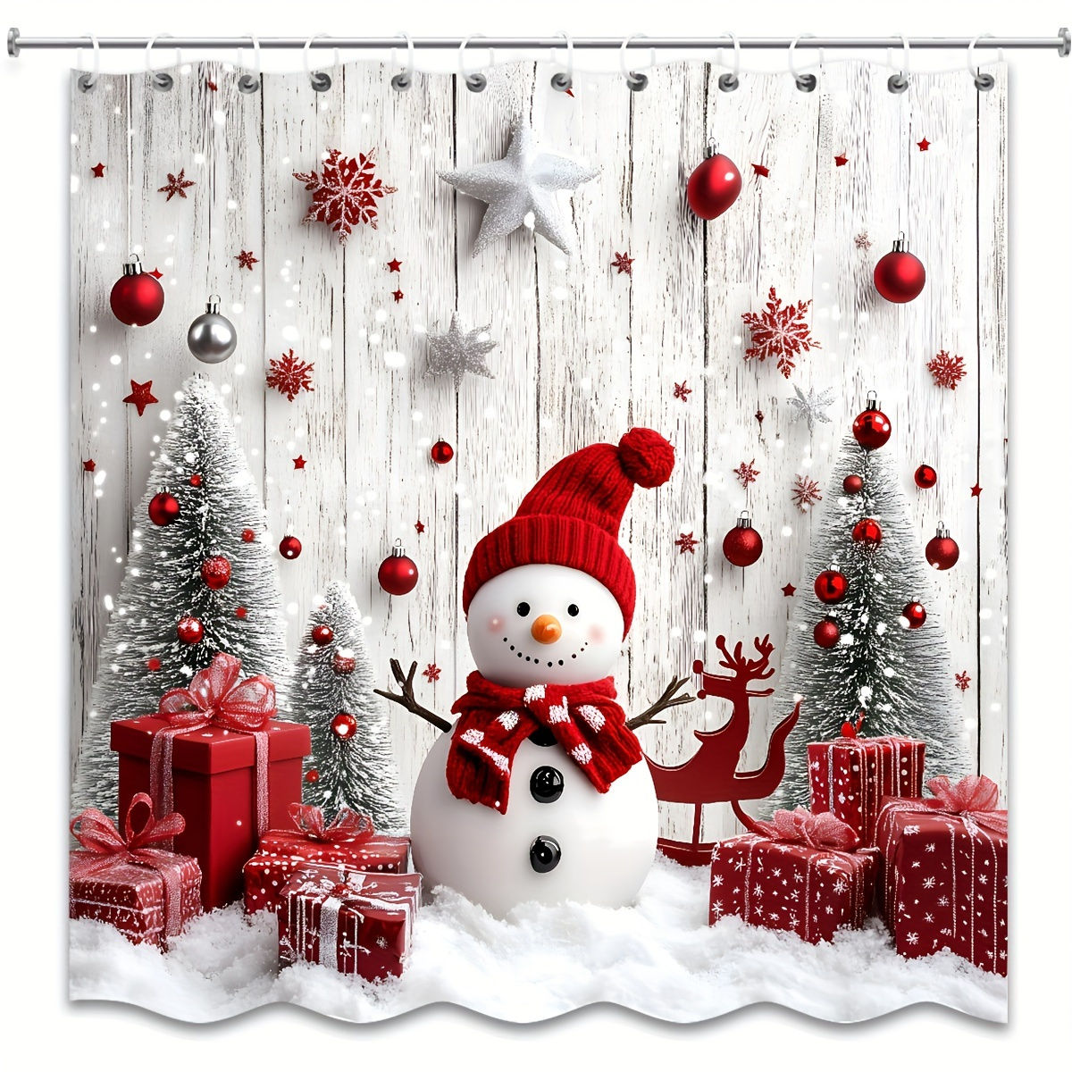 1pc Festive Christmas Snowman Print Polyester Polyester Shower Curtain, Machine Washable Bathroom Decor with Santa Hat & Holiday Accents, Perfect for Winter-Themed Bathrooms, 72x72 inch