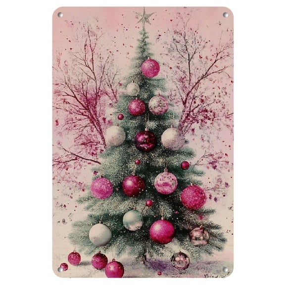 1pc Festive Christmas Tree Metal Tin Sign, 8x12 Inch Vintage Iron Wall Art, Indoor Outdoor Hanging Decor for Home, Bedroom, Restaurant, Bar, Cafe, School, Library, Garage