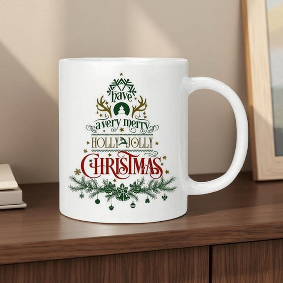 1pc Festive Christmas Tree Mug 11oz 15oz Ceramic Coffee Cup with Merry Christmas Design Green Red Holiday Theme Washable High Temperature Resistant Fa