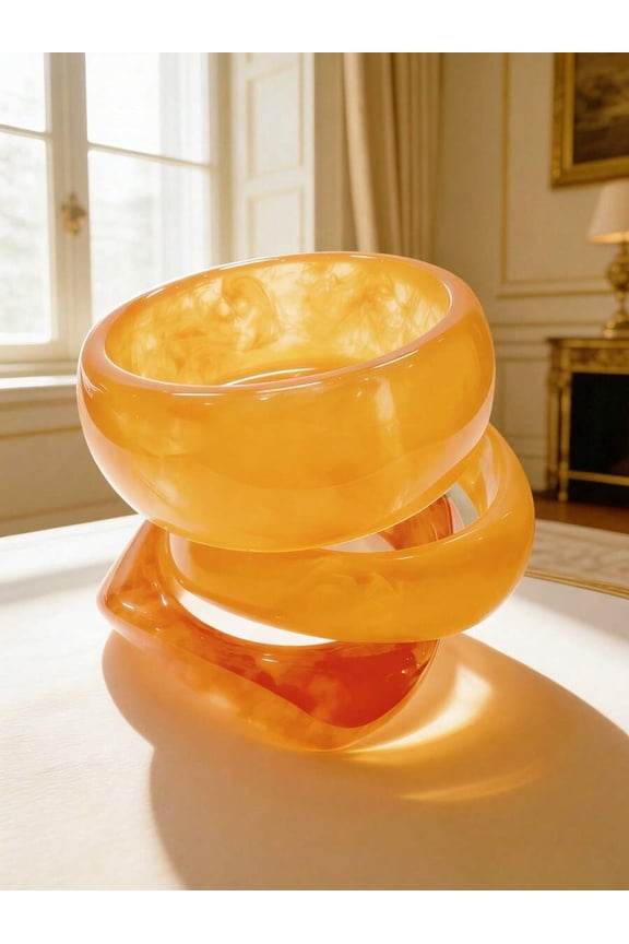 1pc - Fine Orange Asymmetric Geometric Resin Bangle, Stackable Fashion Jewelry For Daily Wear