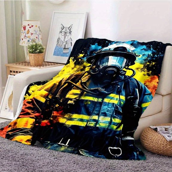 1pc Firefighter Colorful Printed Blanket Is Stylish, Soft and Warm - Perfect for Couches, Couches, Offices, Beds, Camping and Travel - A Versatile Gift for All Seasons