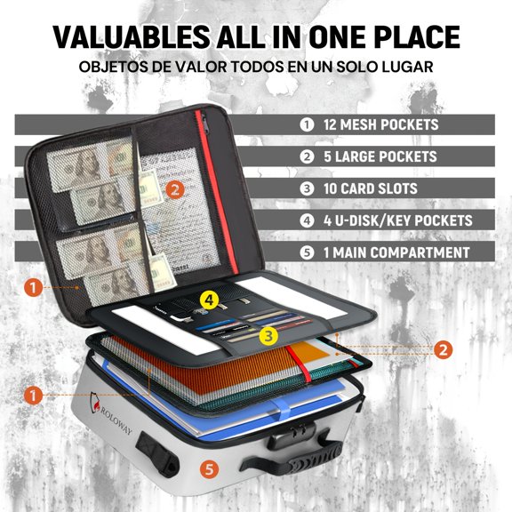 1pc Fireproof Document Bag With Lock & Reflective Strip (17 X 11.8 X 5 Inch), Important Document Storage Bag With Multi-Layer File Organizers Back To School Christmas Gift