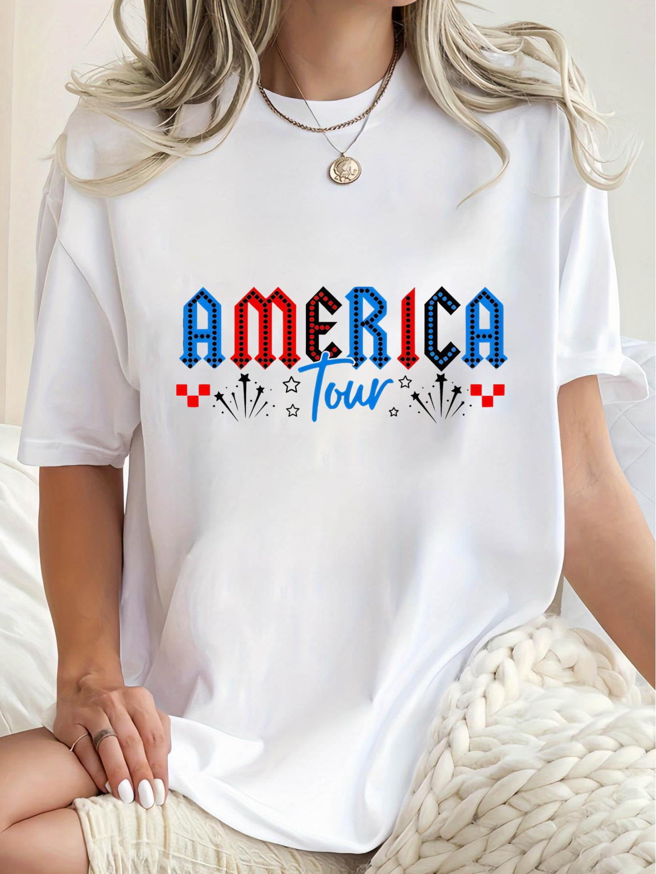 Star Print Round Neck Lantern Sleeve T-Shirt
