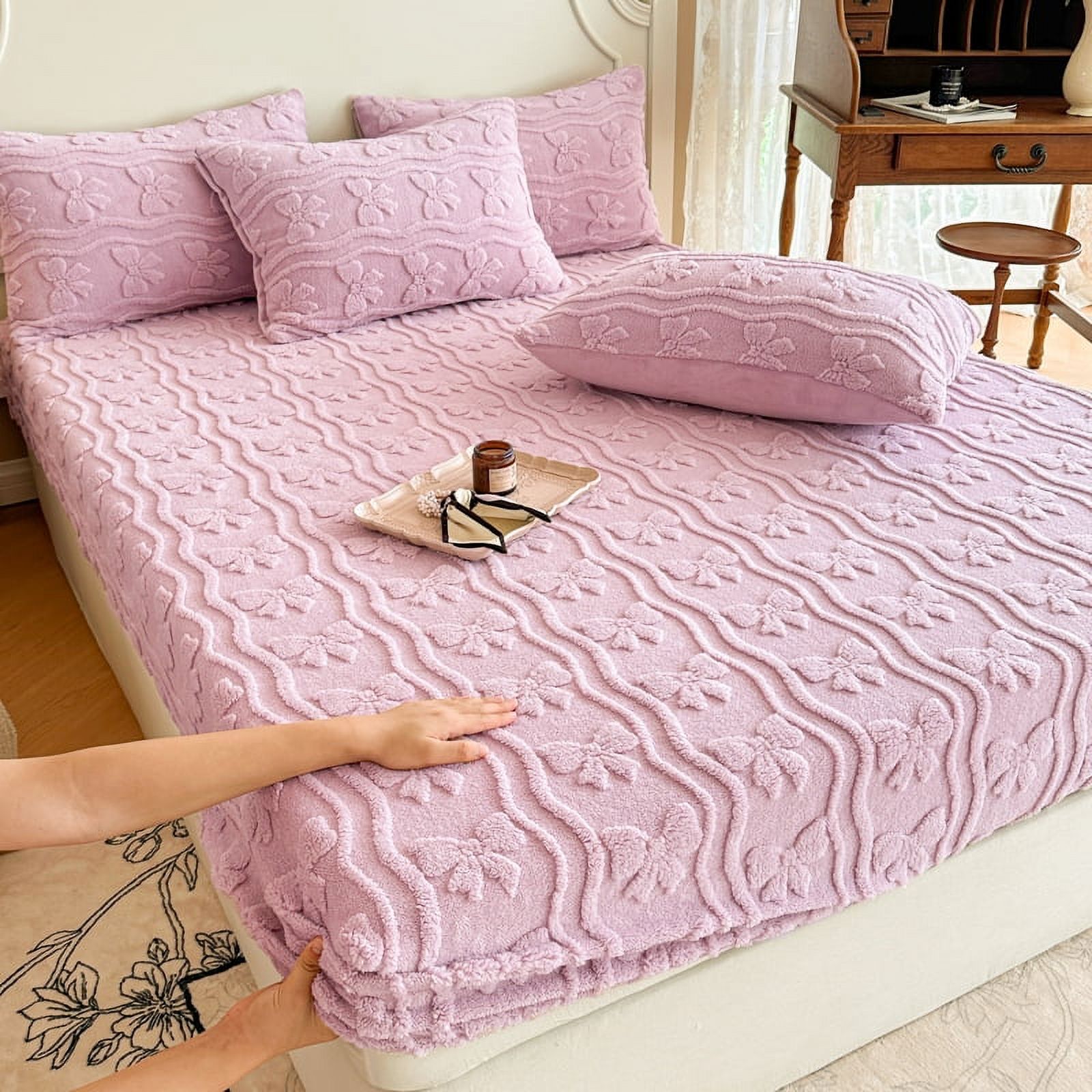 1pc Fitted Sheet Winter Bedsheet Solid Color Bed Cover Warm Bed Linen Elastic Mattress Covers