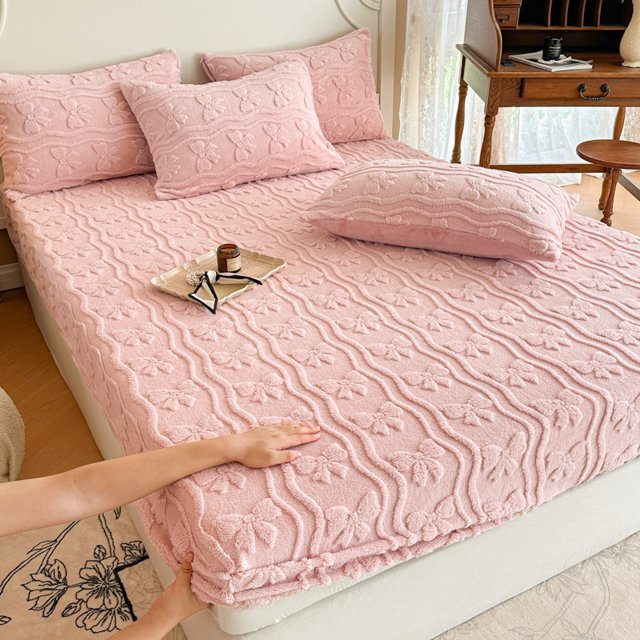 1pc Fitted Sheet Winter Bedsheet Solid Color Bed Cover Warm Bed Linen
