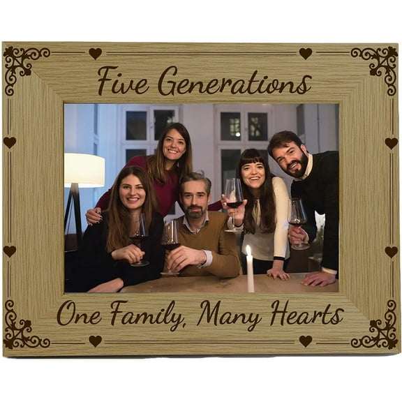 1pc Five Generations Picture Frame Wood Photo Frames Engraved Display Tabletop Postcard Frame for Hanging Wall Mother's Day 4x6Inch-Five Generations One Family Many Hearts colorful DIY