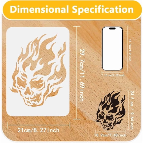 1pc Flame Skull Painting Stencil 11.7 x 8.3 Inch Drawing Craft Reusable Plastic A4 Size Stencil for Painting on Motorcycle Car T-Shirt or Wood Wall Canvas
