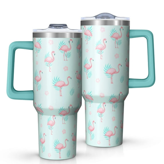 1pc Flamingo 40oz Tumbler with Straw & Handle - Insulated Stainless Steel Cup | Holiday Gift for Man Women (Christmas, Valentine's, Birthday)
