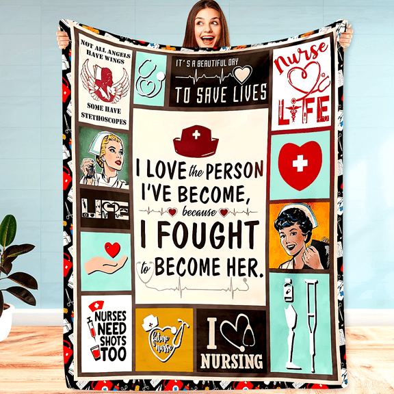 1pc Flannel Blanket, Nurse Print Blanket, Warm Cozy Soft Throw Blanket For Couch Bed Sofa