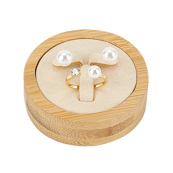1pc Flat Round Bamboo Wood Ring Display box 2.4x0.98 inch Wooden Jewelry Ring Storage box with Wheat Microfiber Inside Ring Gift box for Stud Earrings Ring Storage Wedding Ceremony