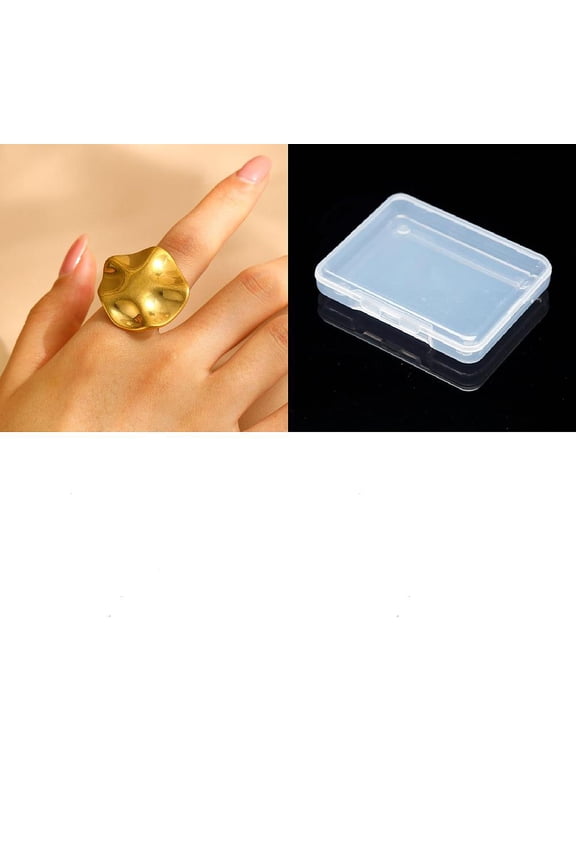 1pc Flat Round Stainless Steel Open Cuff Rings for Women Golden Inner Diameter: Adjustable