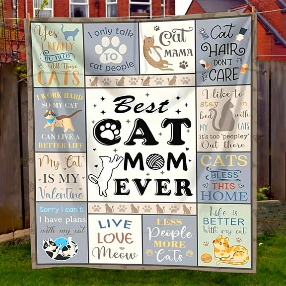 1pc Fleece Throw Blankets Best Cat Mom Ever & Cat Lover Quotes Soft Flannel Throw Blanket Cozy Home Accessory Pet Themed