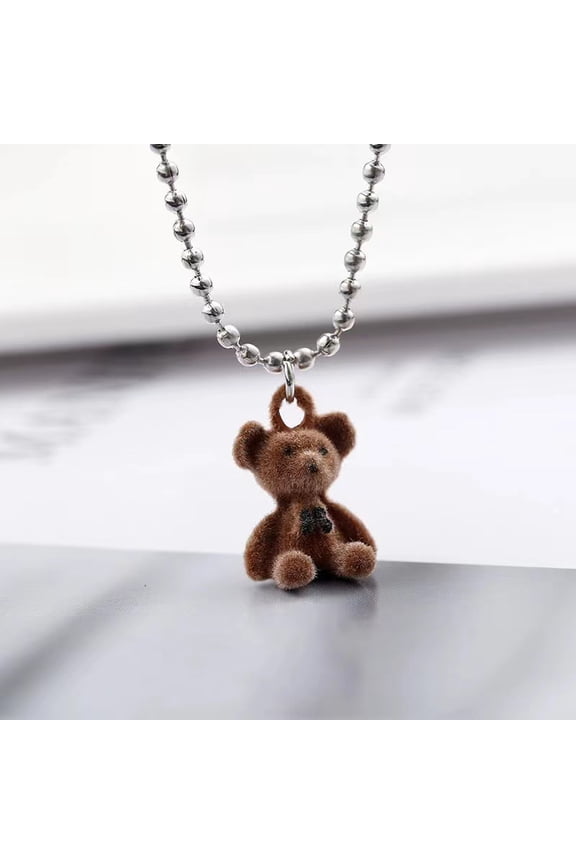 1pc Flocking Bear Alloy Pendant Ball Chain Necklaces Saddle Brown Platinum 15.75 inch(40cm)