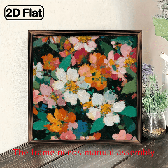 1pc Floral Art Black Frame Painting, Modern Minimalist Style Valentine's Day, Square Wall Decor for Living RoomBedroom Study Dining Balcony Office Caf Hotel, Room Decor, Home Decorat 8*8in