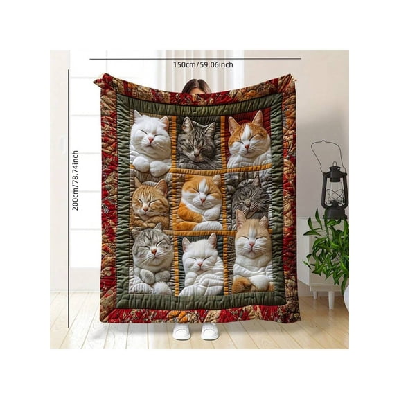 1pc Floral Patchwork Blanket - Colorful Flannel Plush Throw Blanket, All Season Warm And Cozy, Suitable For Sofa, Bed, Camping, Travel, Home Decor, Gift, Exquisite Stitching