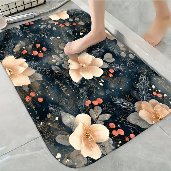 1pc Floral Pattern Absorbent Non-Slip Bathroom Thickened Flannel Rug Decor,Soft,Quick Drying,Suitable For Indoor/outdoor Use,Bathrooms,Bedrooms,Kitchens,Terrace,Laundry Rooms,16"x24"