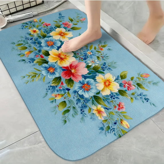 1pc Floral Pattern Absorbent Non-Slip Bathroom Thickened Flannel Rug Decor,Soft,Quick Drying,Suitable For Indoor/outdoor Use,Bathrooms,Bedrooms,Kitchens,Terrace,Laundry Rooms,16"x24"