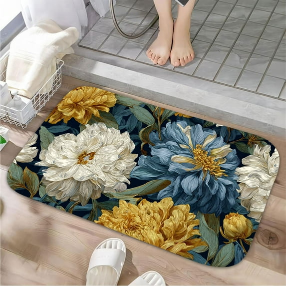1pc Floral Pattern Absorbent Non-Slip Bathroom Thickened Flannel Rug Decor,Soft,Quick Drying,Suitable For Indoor/outdoor Use,Bathrooms,Bedrooms,Kitchens,Terrace,Laundry Rooms,16"x24"