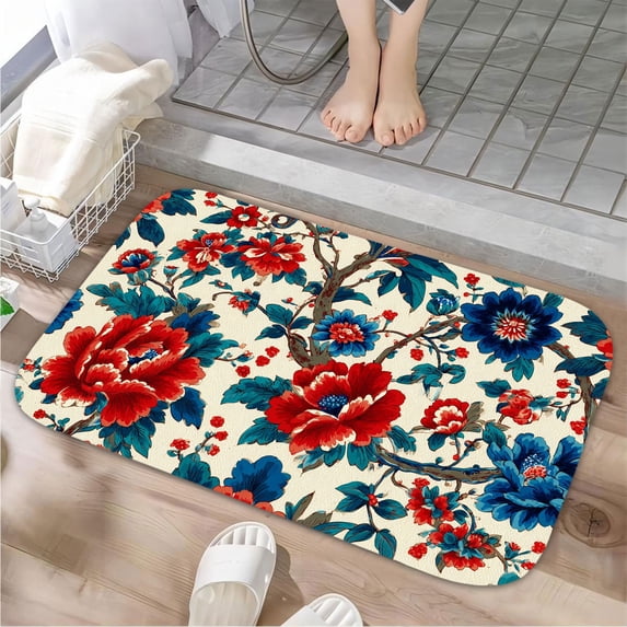1pc Floral Pattern Absorbent Non-Slip Bathroom Thickened Flannel Rug Decor,Soft,Quick Drying,Suitable For Indoor/outdoor Use,Bathrooms,Bedrooms,Kitchens,Terrace,Laundry Rooms,16"x24"