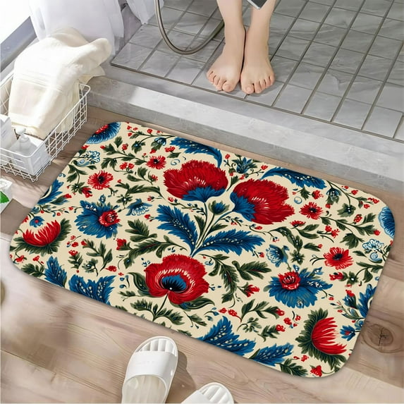 1pc Floral Pattern Absorbent Non-Slip Bathroom Thickened Flannel Rug Decor,Soft,Quick Drying,Suitable For Indoor/outdoor Use,Bathrooms,Bedrooms,Kitchens,Terrace,Laundry Rooms,16"x24"