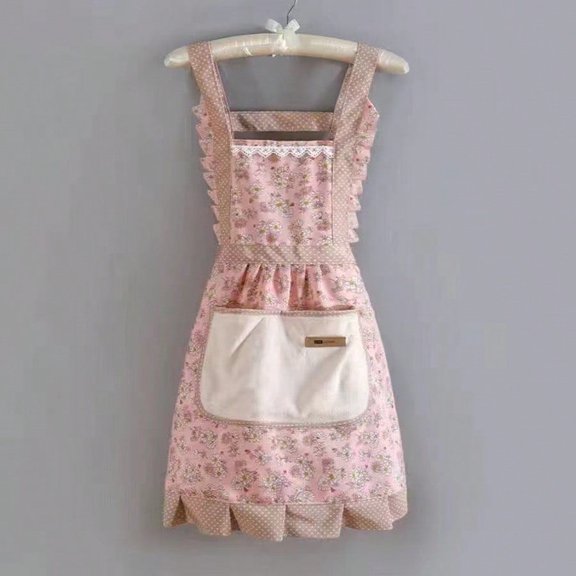 1pc Floral Pattern Bib Apron, Oil & Stain Resistant Princess Style With Pocket