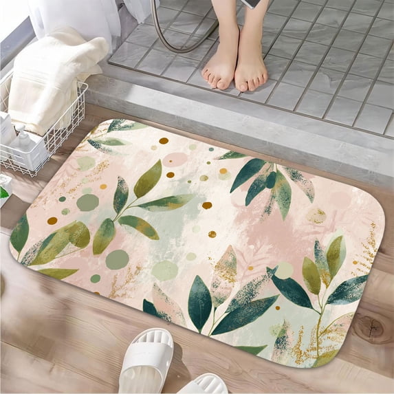 1pc Floral Pattern with Leaves Absorbent Non-Slip Bathroom Thickened Flannel Rug Decor,Soft,Quick Drying,Suitable For Indoor/outdoor Use,Bathrooms,Bedrooms,Kitchens,Terrace,Laundry Rooms,16"x24"