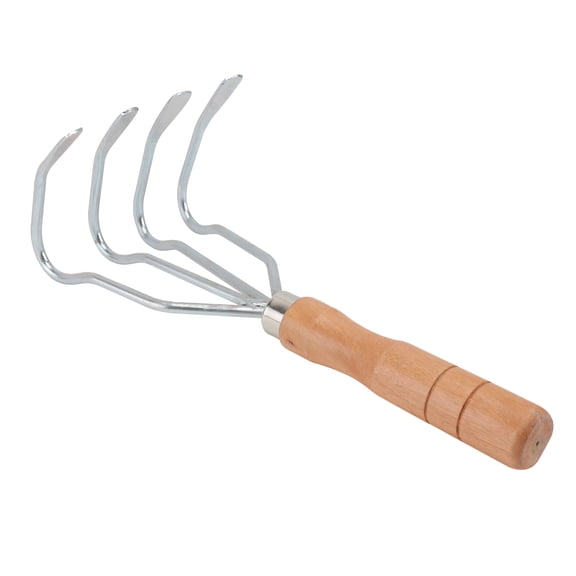 FUEENIRVA Outdoor Multipurpose Rake with Wood Handle, Garden Leaf and Clam Cleaning Tool, Finish