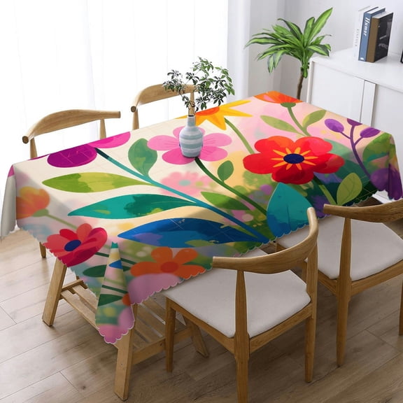1pc Flower Print Rectangular Tablecloth, Holiday-Themed Design Kitchen Accessories, Flower