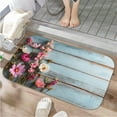 thumbnail image 1 of 1pc Flowers on Blue Wooden Absorbent Non-Slip Bathroom Thickened Flannel Rug Decor,Soft,Quick Drying,Suitable For Indoor/outdoor Use,Bathrooms,Bedrooms,Kitchens,Terrace,Laundry Rooms,16"x24", 1 of 9