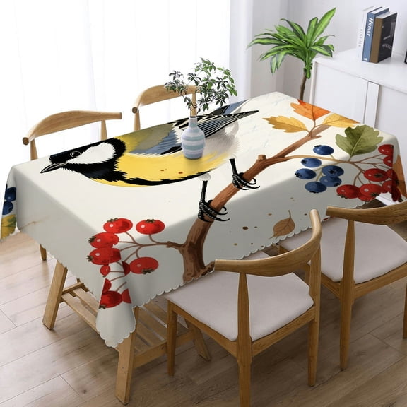 1pc Flowers and Birds Print Rectangular Tablecloth,  Holiday-Themed Design Machine-Made, Flowers and Birds