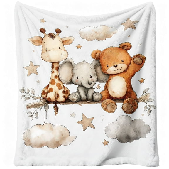 1pc Fluffy Cute Animals on Branch Print Flannel Blanket - Soft, Lightweight and Foldable for Storage