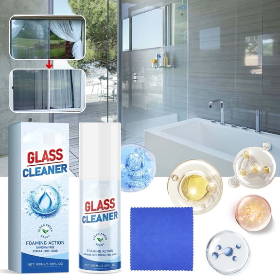 1pc Foaming Glass Cleaner Spray, Streak-Free Ammonia-Free Formula for Windows & Shower Doors