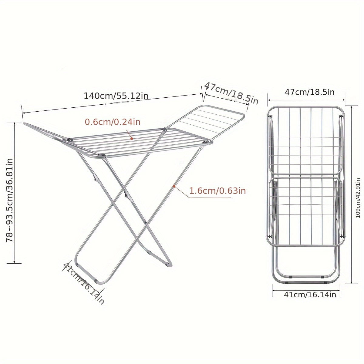 1pc Foldable Double Wing Drying Rack, Freestanding Metal Balcony ...