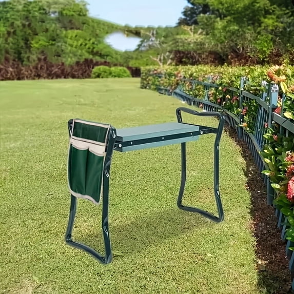 1pc Foldable Garden Kneeling Stool, Durable Metal Construction, Non-Slip & Space-Saving Design, Green Portable Stool for Indoor & Outdoor Gardening Use