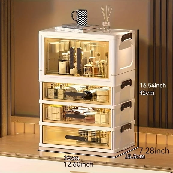 1pc Foldable Large Capacity Cosmetics Storage Cabinet,Large Capacity With Drawers, Transparent Drawers Cabinet, Suitable for Storing Cosmetics, Skincare Products, Documents and Books
