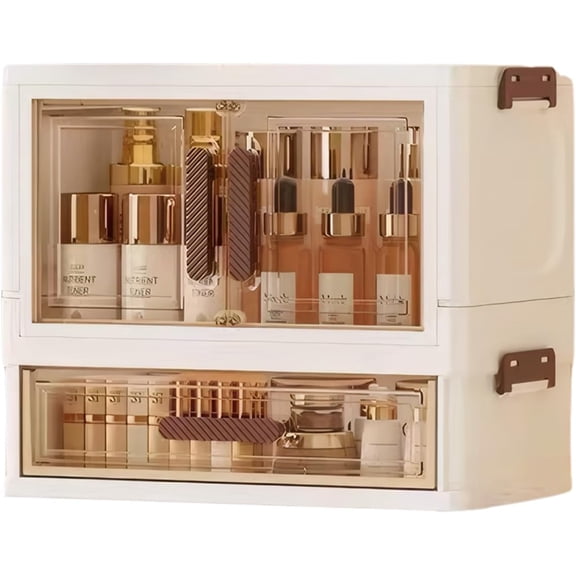 1pc Foldable Large Capacity Cosmetics Storage Cabinet,Large Capacity With Drawers, Transparent Drawers Cabinet, Suitable for Storing Cosmetics, Skincare Products, Documents and Books