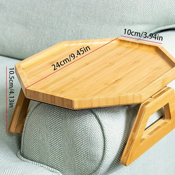 1pc Foldable Sofa Armrest Tray Wooden Round Plate Snack Table, Clip-on Sofa Side Table, Portable Small Spaces Side Table